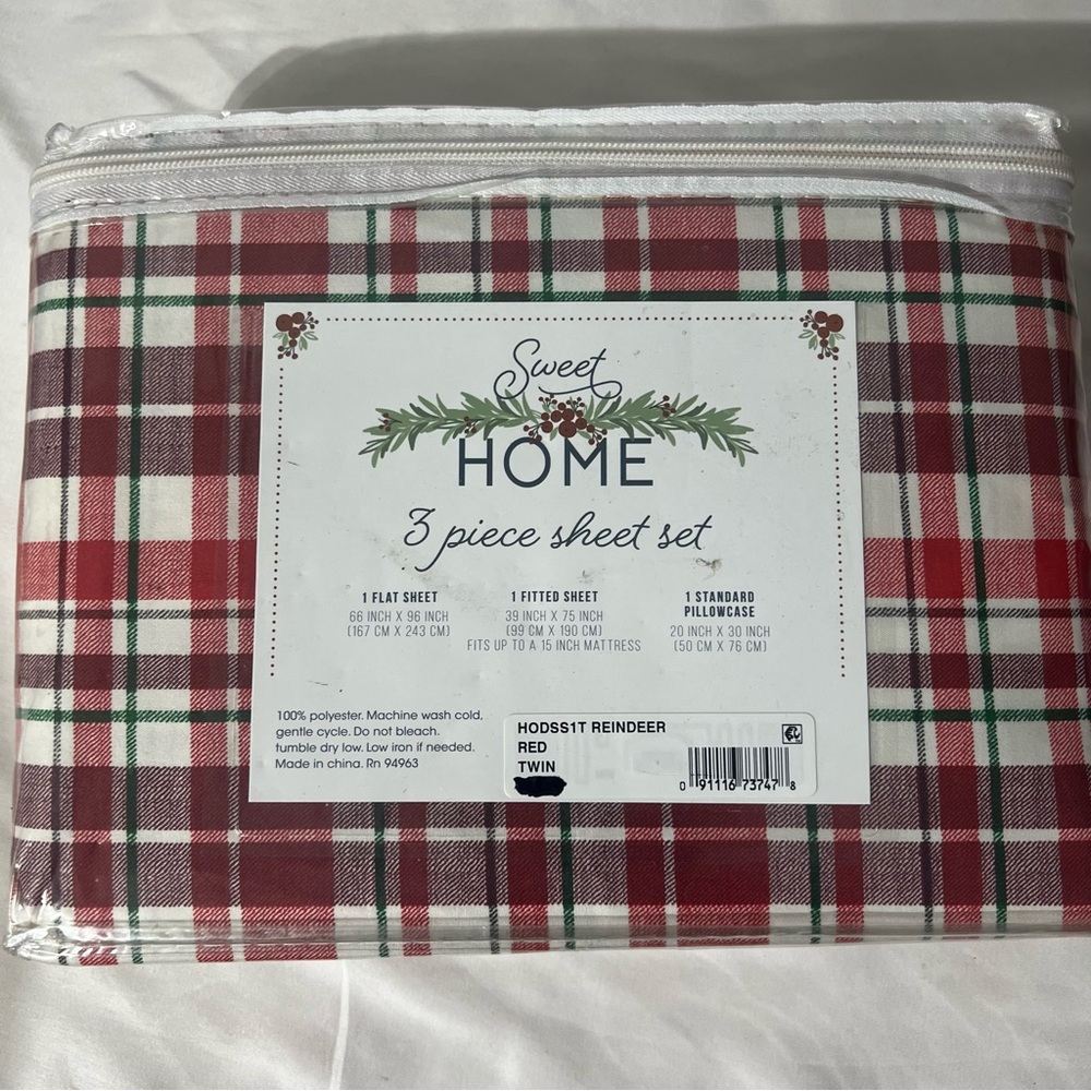 Sweet Home 3 Piece Soft Microfiber Red, Green & White Twin Sheet Set